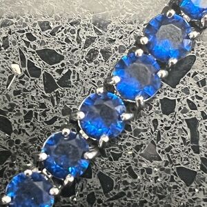 16ct Round Brilliant Cut SAPPHIRE BLUE Cz Tennis Line statement Bracelet Silver